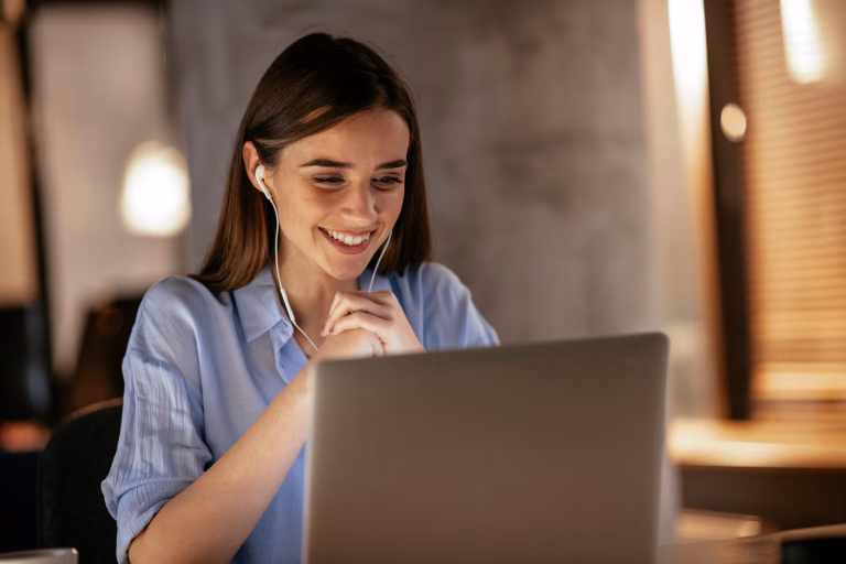 Businesswoman in having a video call on laptop